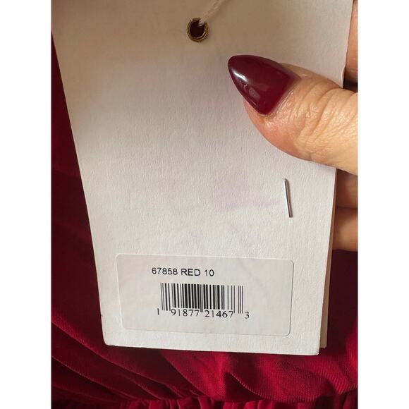 NWT 67858 Ieena for MacDuggal Red One shoulder faux wrap dress size 10 - Picture 10 of 13